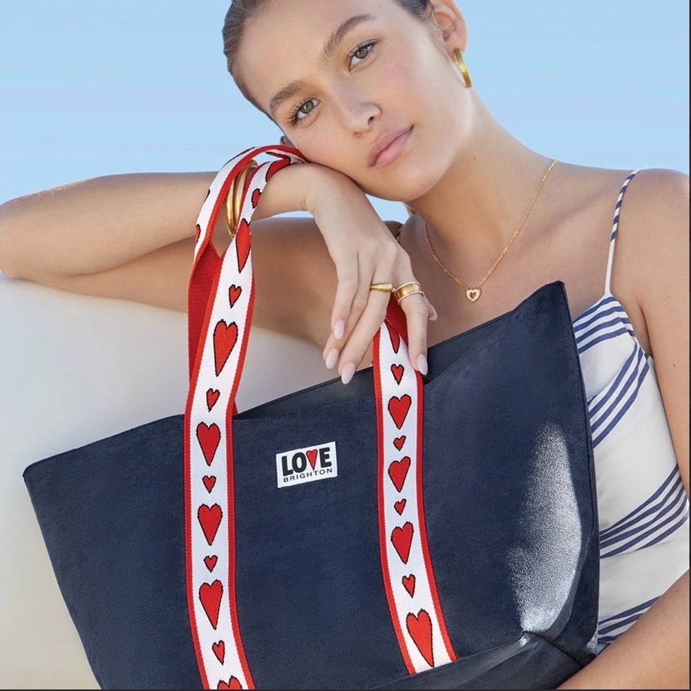 Brighton Velveteen Love Tote Black Red Heart Strap Shoulder‎ Bag Large